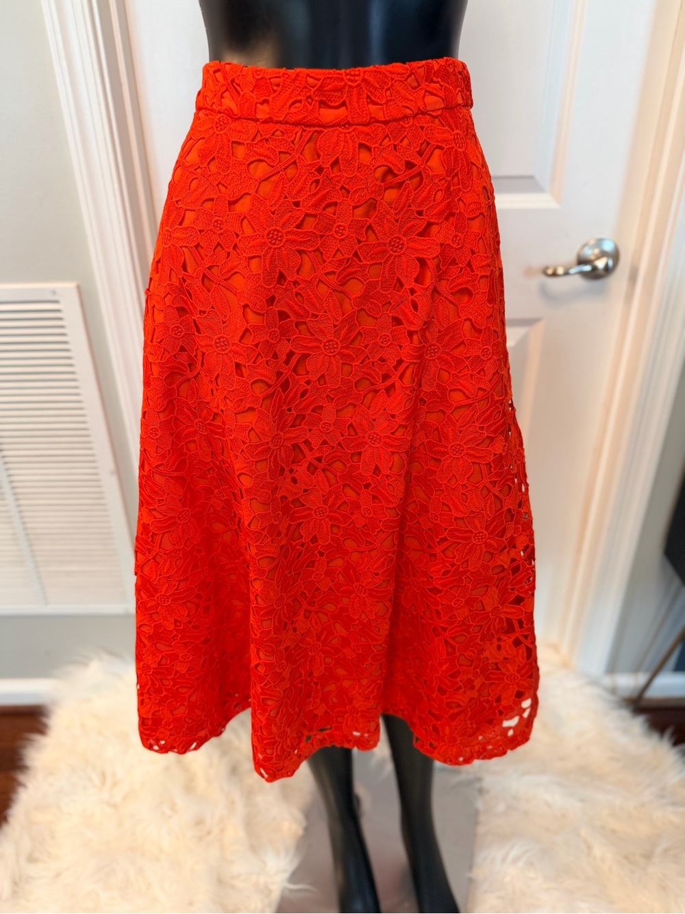 Banana Republic Bright Beautiful Orange Floral Lace Midi Skirt